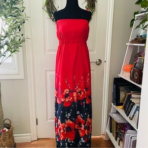 CHIC by Jacob - Strapless Summer Maxi Dress in Red - Size Medium